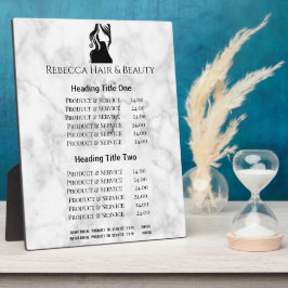 Marble Hair Beauty Salon Pricing & Services Plaque Fotoplaat