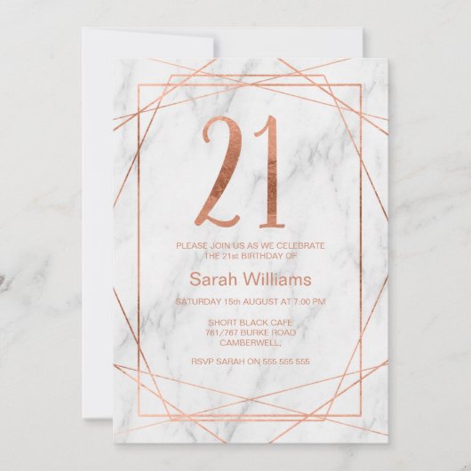 Marble Line Art 21st Birthday Invitation Kaart (Voorkant)
