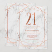 Marble Line Art 21st Birthday Invitation Kaart (Voorkant / Achterkant)