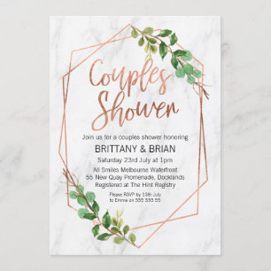 Marble Line Art Greenery Couples Shower Invitation Kaart