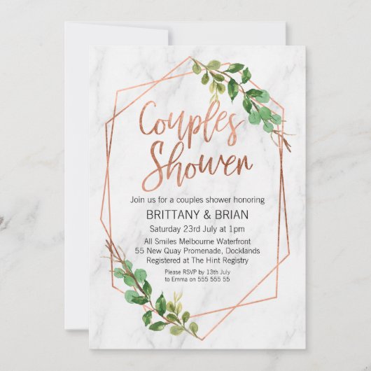 Marble Line Art Greenery Paren Douche Uitnodiging (Voorkant)