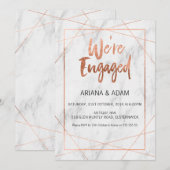 Marble Line Art Roos Gold Verloving Uitnodiging (Voorkant / Achterkant)