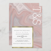 Marble Liquid Blush Gold Typography Weddenschap Kaart (Voorkant / Achterkant)