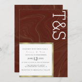 Marble Liquid Burgundy Gold Typography Weddenschap Kaart (Voorkant / Achterkant)