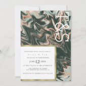 Marble Liquid Coral Greenery Typography Wedding Kaart (Voorkant)