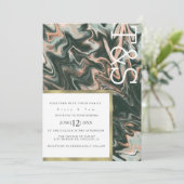 Marble Liquid Coral Greenery Typography Wedding Kaart (Staand voorkant)