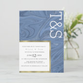 Marble Liquid Dark Blue Gold Typography Weddenscha Kaart (Staand voorkant)