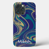 Marble Liquid Faux Gold Blue Case-Mate iPhone Case (Achterkant)