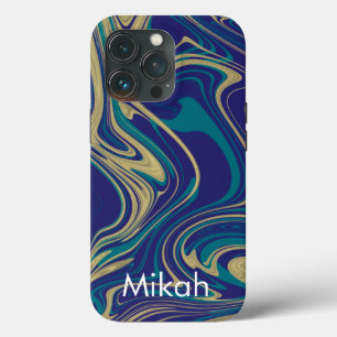Marble Liquid Faux Gold Blue Case-Mate iPhone Case