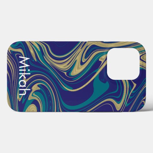 Marble Liquid Faux Gold Blue Case-Mate iPhone Case (Achterkant (horizontaal))