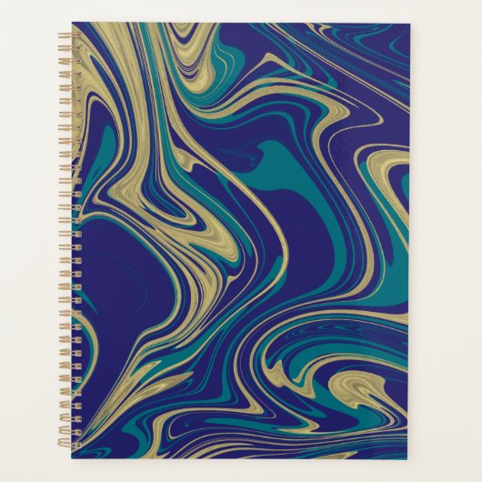 Marble Liquid Faux Gold Blue Planner (Voorkant)