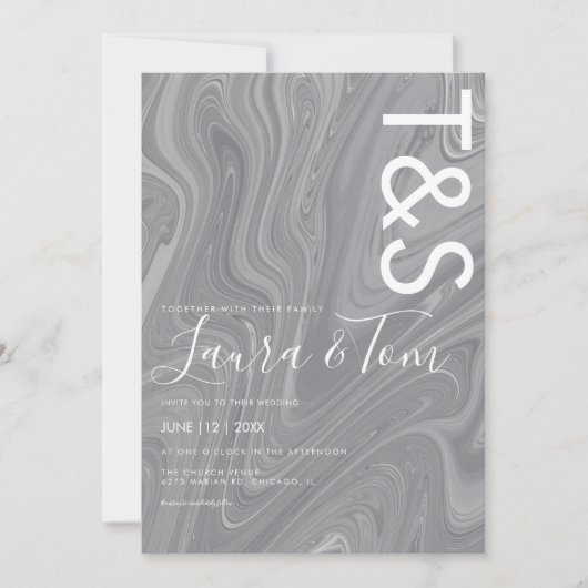 Marble Liquid Gray Agate Typography Wedding Invita Kaart (Voorkant)