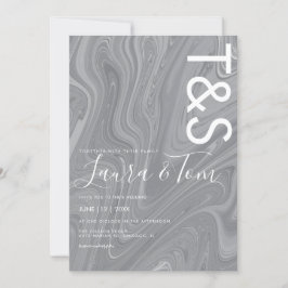 Marble Liquid Gray Agate Typography Wedding Invita Kaart