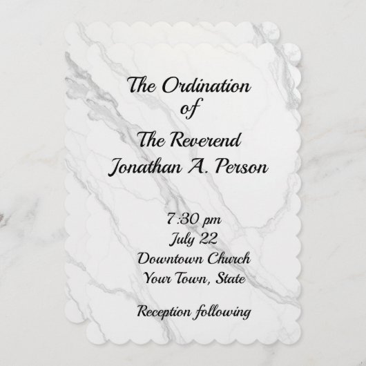 Marble Look Pastor Ordination Uitnodiging (Voorkant / Achterkant)