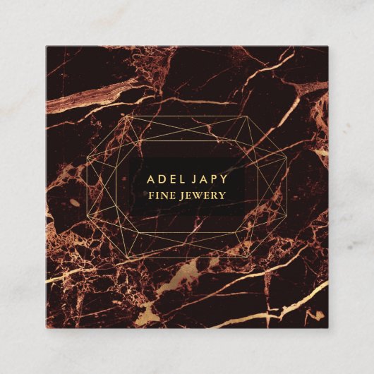 Marble Masala Red+Faux Gold Gemstone Facet Vierkante Visitekaartje (Voorkant)