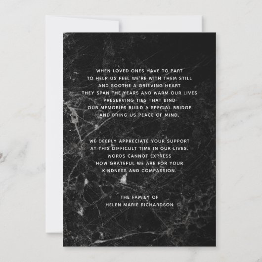 Marble Memorial Foto Sympathie Hartelijk dank Bedankkaart (Achterkant)