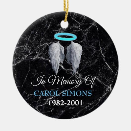 Marble Memorial Halo & Angel Wings Keramisch Ornament (Voorkant)