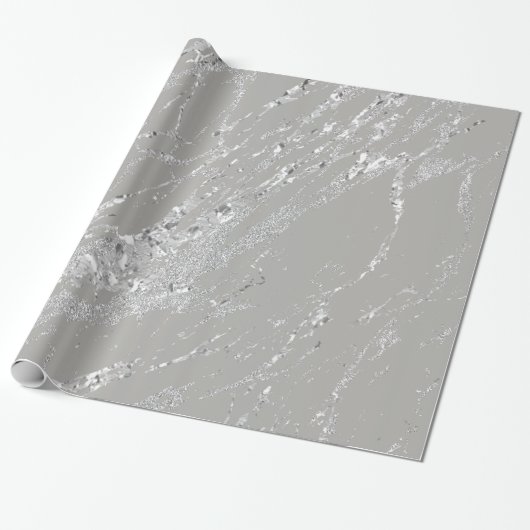 Marble Metallic Silver Grey Strokes Abstracte VIP Cadeaupapier (Uitgerold)