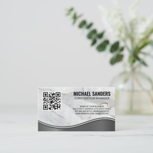 Marble Metallic Wave | QR-code Visitekaartje (Staand voorkant)