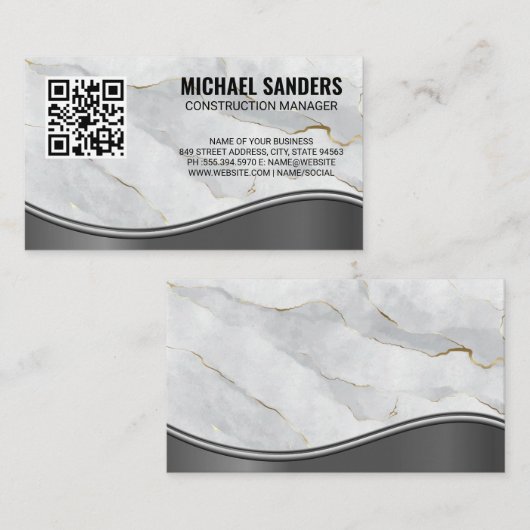 Marble Metallic Wave | QR-code Visitekaartje (Voorkant / Achterkant)