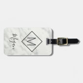 Marble Modern Black White Name Monogram Travel Bagagelabel (Voorkant horizontaal)
