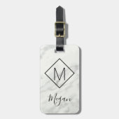 Marble Modern Black White Name Monogram Travel Bagagelabel (Voorkant verticaal)