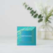Marble Modern Minimal Turquoise cyaan Vierkante Visitekaartje (Staand voorkant)
