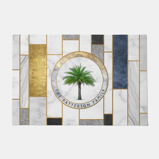 Marble Modern Tropical Palm Familienaam Deurmat (Voorkant)