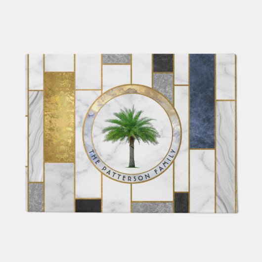 Marble Modern Tropical Palm Familienaam Deurmat (Voorkant)