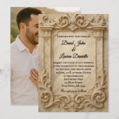 Marble Monarch Photo Wedding Invitation Kaart (Voorkant / Achterkant)