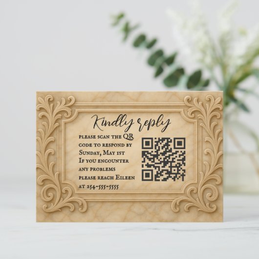 Marble Monarch QR Code Wedding RSVP Card Kaartje (Staand voorkant)