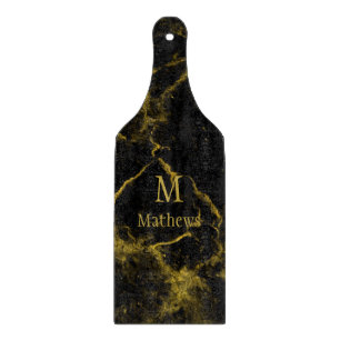 Marble Monogram Black Gold Paddle Snijplank