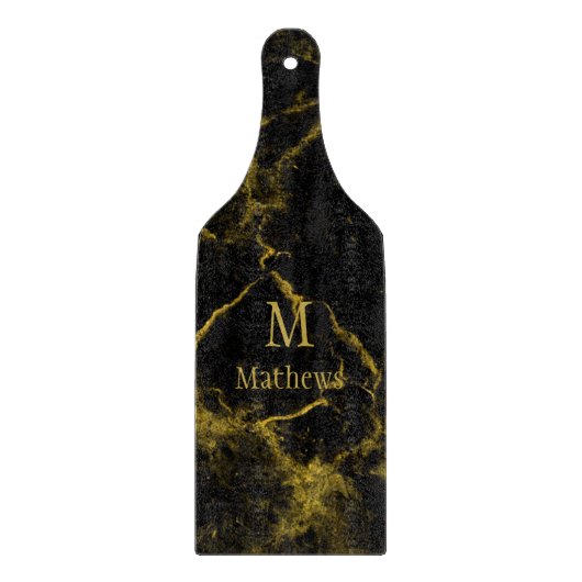 Marble Monogram Black Gold Paddle Snijplank (Voorkant)