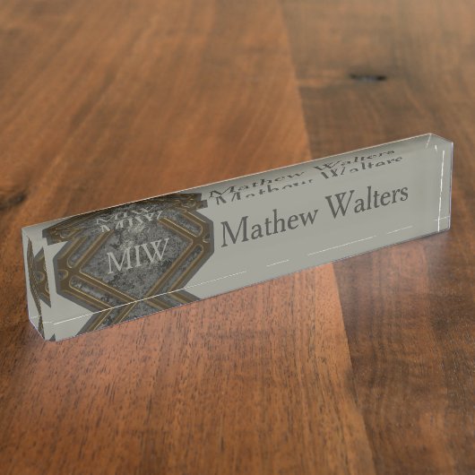 Marble Monogram Green Naambordje (Zijkant)