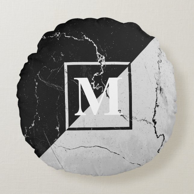 Marble Monogram Rond Kussen (Voorkant)
