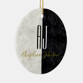 Marble Monogrammed Black and White Keramisch Ornament (Rechts)