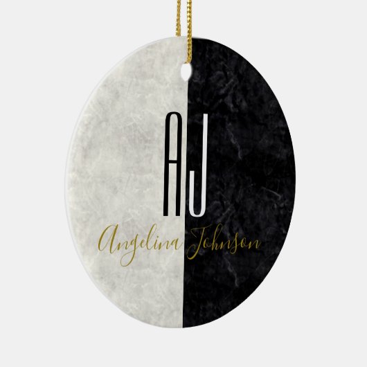 Marble Monogrammed Black and White Keramisch Ornament (Rechts)