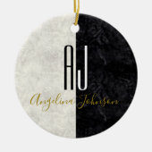 Marble Monogrammed Black and White Keramisch Ornament (Voorkant)