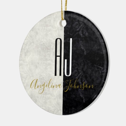 Marble Monogrammed Black and White Keramisch Ornament (Links)