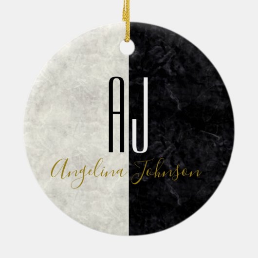 Marble Monogrammed Black and White Keramisch Ornament (Achterkant)