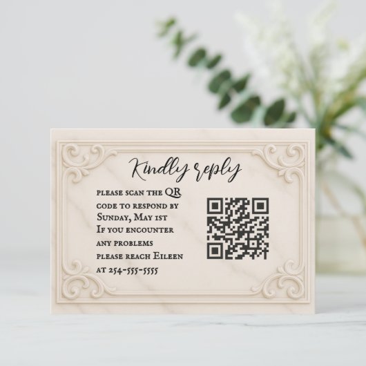 Marble Motif QR Code Wedding RSVP Card (Staand voorkant)