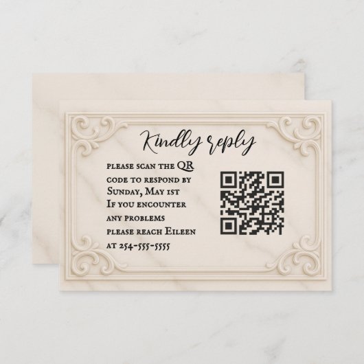Marble Motif QR Code Wedding RSVP Card (Voorkant / Achterkant)