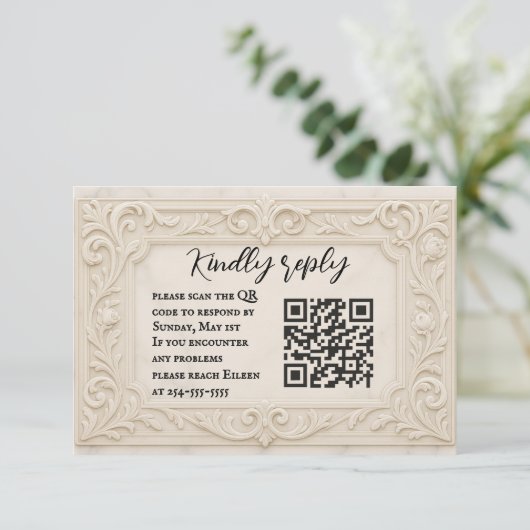 Marble Mystique QR Code Wedding RSVP Card (Staand voorkant)