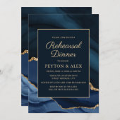 Marble Navy Blue Gold Elegant Rehearsal Dinner Kaart (Voorkant / Achterkant)