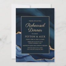 Marble Navy Blue Gold Elegant Rehearsal Dinner