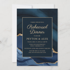 Marble Navy Blue Gold Elegant Rehearsal Dinner Kaart