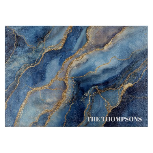 Marble Navy Blue Gold Glitter Elegant Personalized Snijplank (Voorkant)