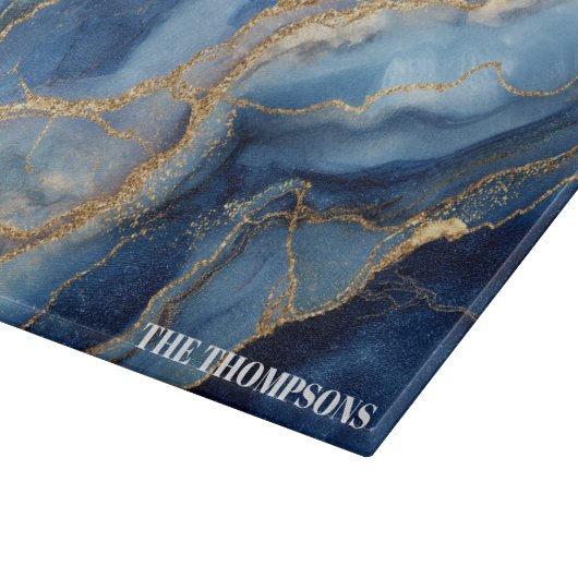 Marble Navy Blue Gold Glitter Elegant Personalized Snijplank (Hoek)