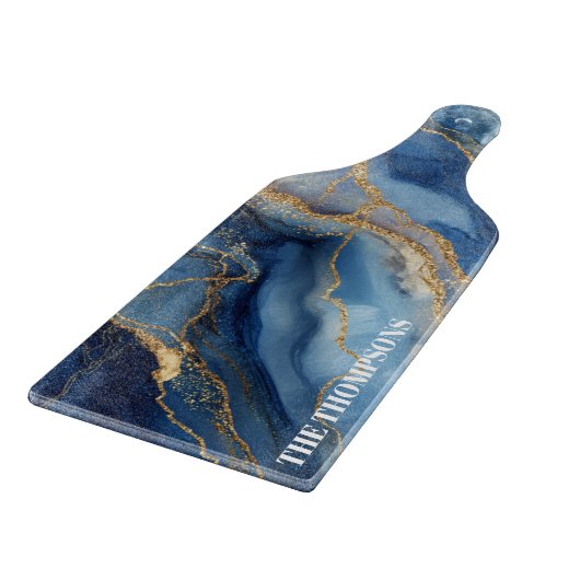 Marble Navy Blue Gold Glitter Elegant Personalized Snijplank (Hoek)