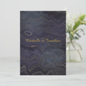 Marble Navy Gold Unique Wedding Invitations Kaart (Staand voorkant)